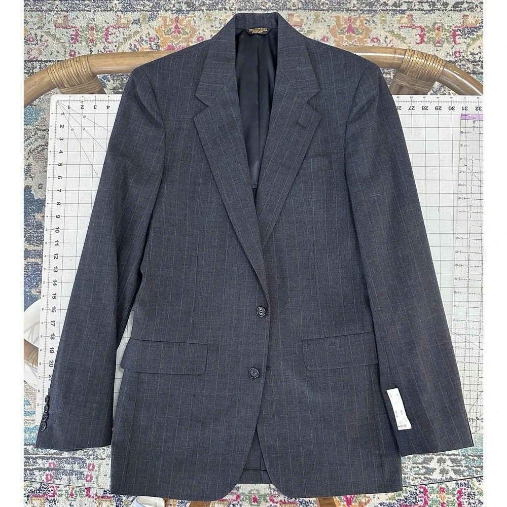 VINTAGE John Weitz Men's Blazer Jacket 38XL 100% Wool NWT Dark Charcoal US Made